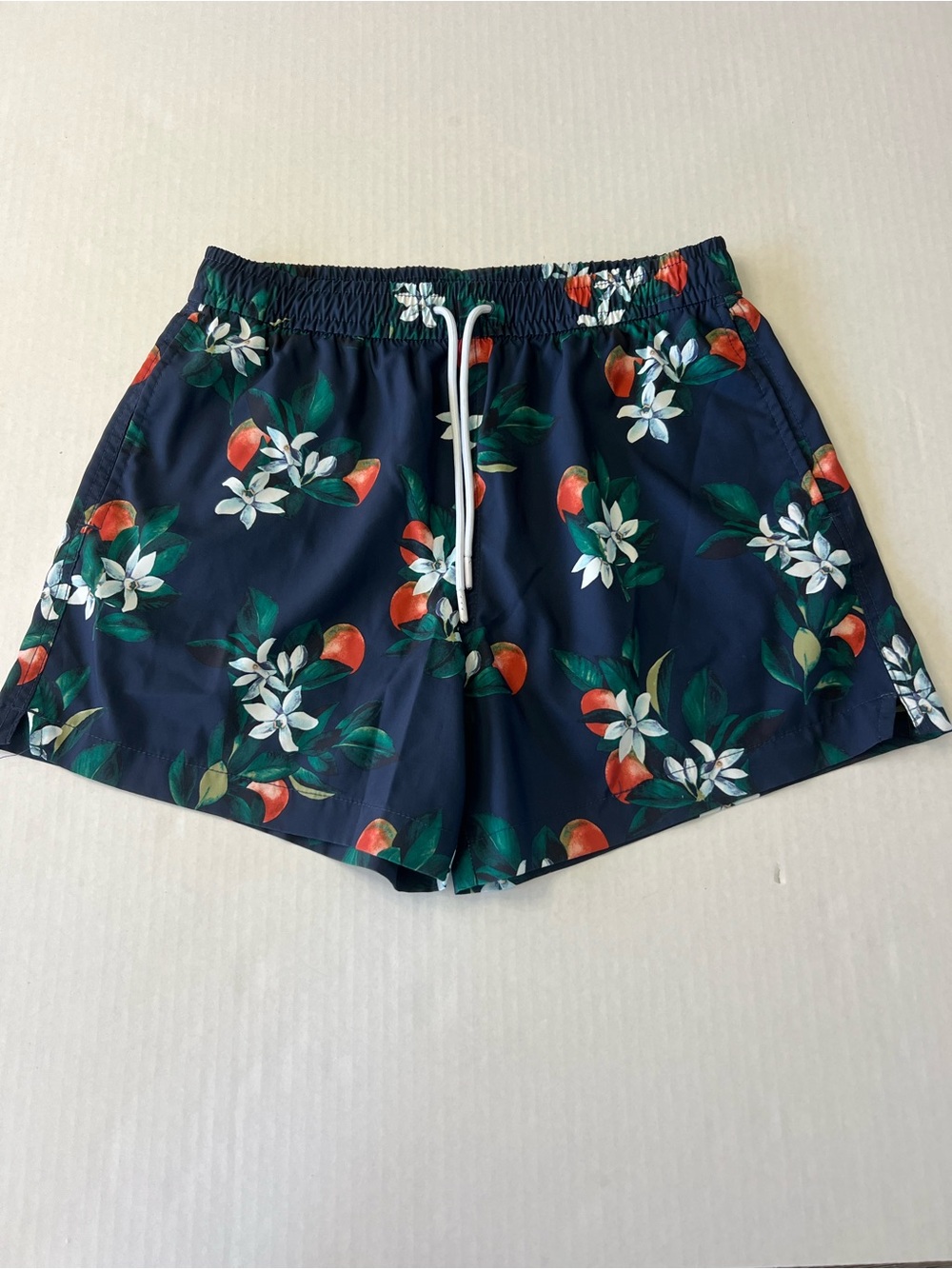 Abercrombie & Fitch Men’s Navy Orange Floral Swim Trunks Relaxed Stretch Size XS